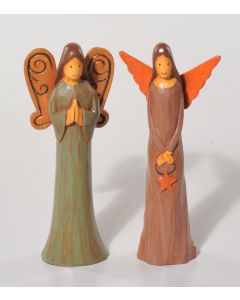 69442227_Set 2 ángeles de madera de Alstonia 17cm
